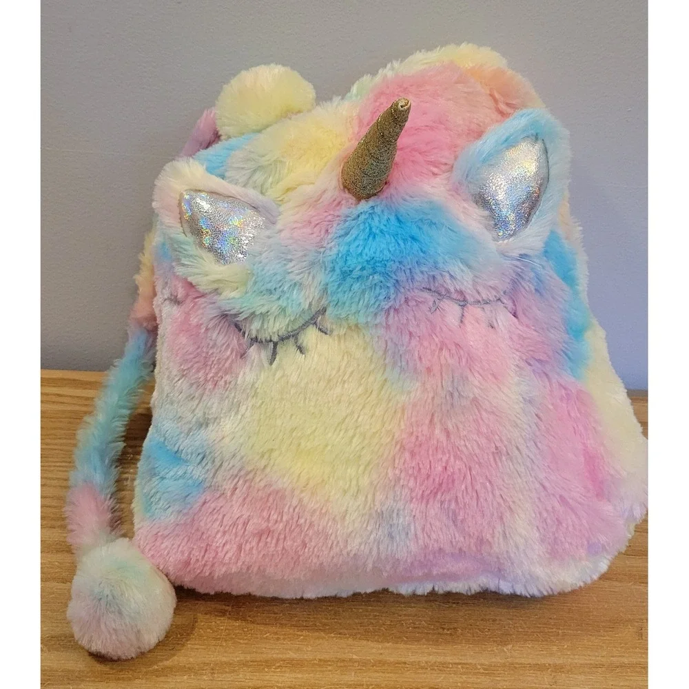 Justice Unicorn Blanket in a Bag Rainbow Tie Dye Plush Throw Pink Fleece Large